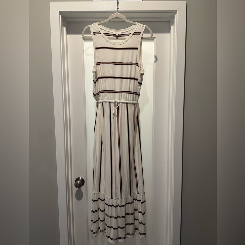 LOFT OUTLET Striped Brown & Black Sleeveless Maxi Dress Size M Ties at Waist
